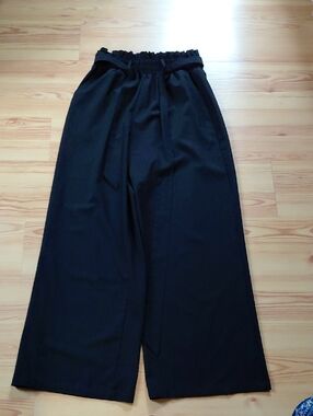 Wide Leg Paperbag Waist Pants - Black